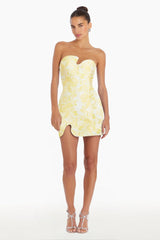 Textured Floral Mini Dress in Yellow