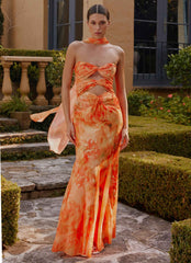 Melrose Satin Chiffon Maxi Dress - Sunset Floral
