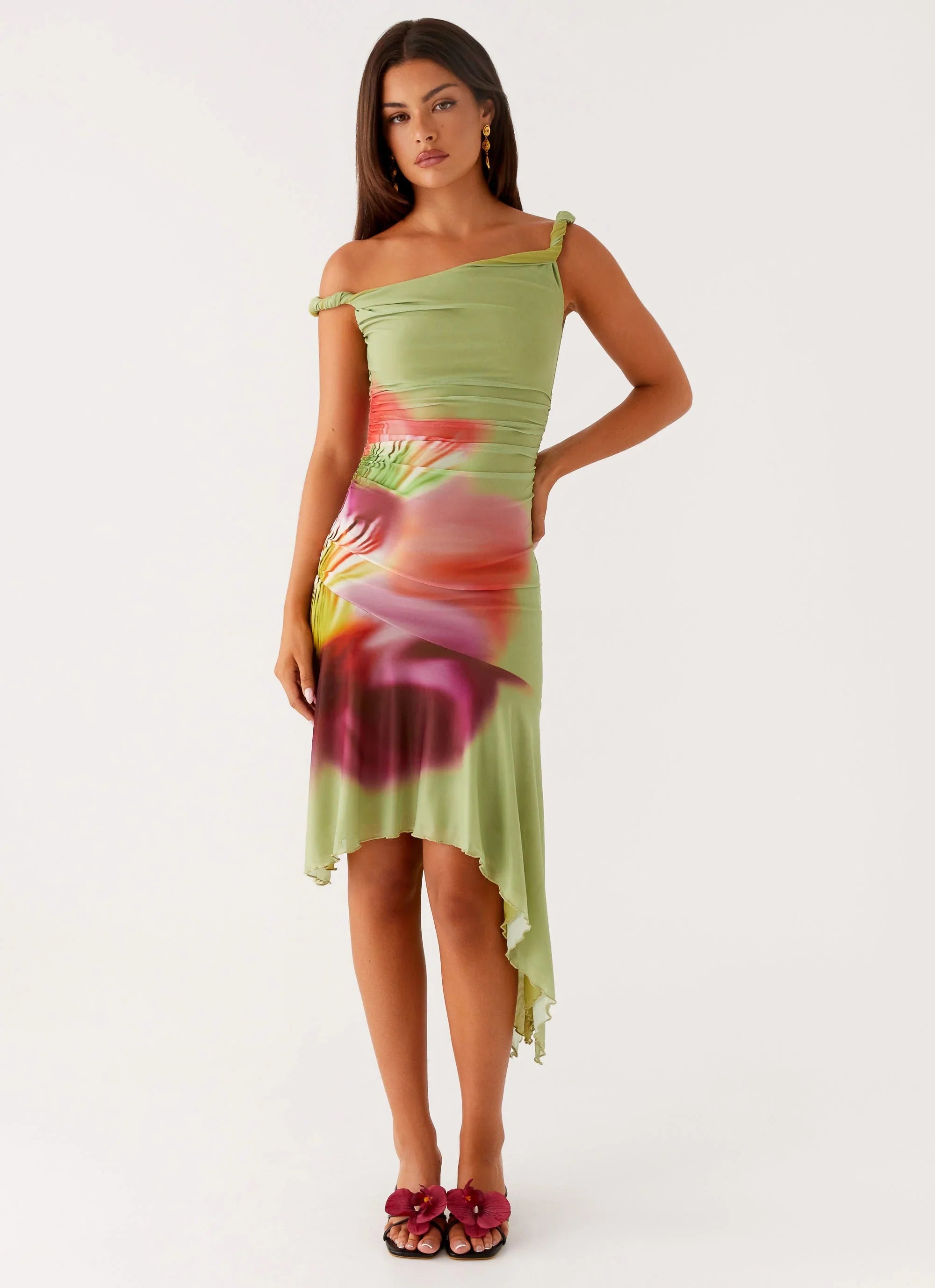 Huntah Midi Dress - Green Tropical