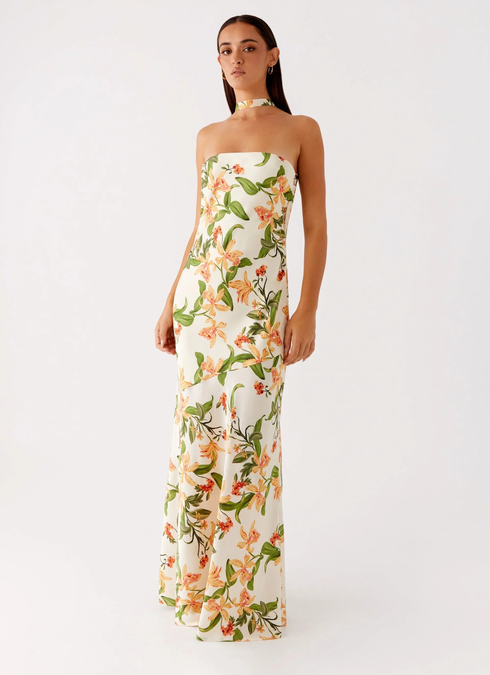 Damali Satin Maxi Dress - Floral Print