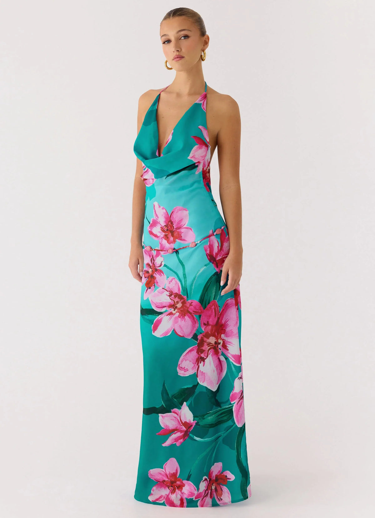 Yoon Beaded Cowl Maxi Dress - Petal Reef