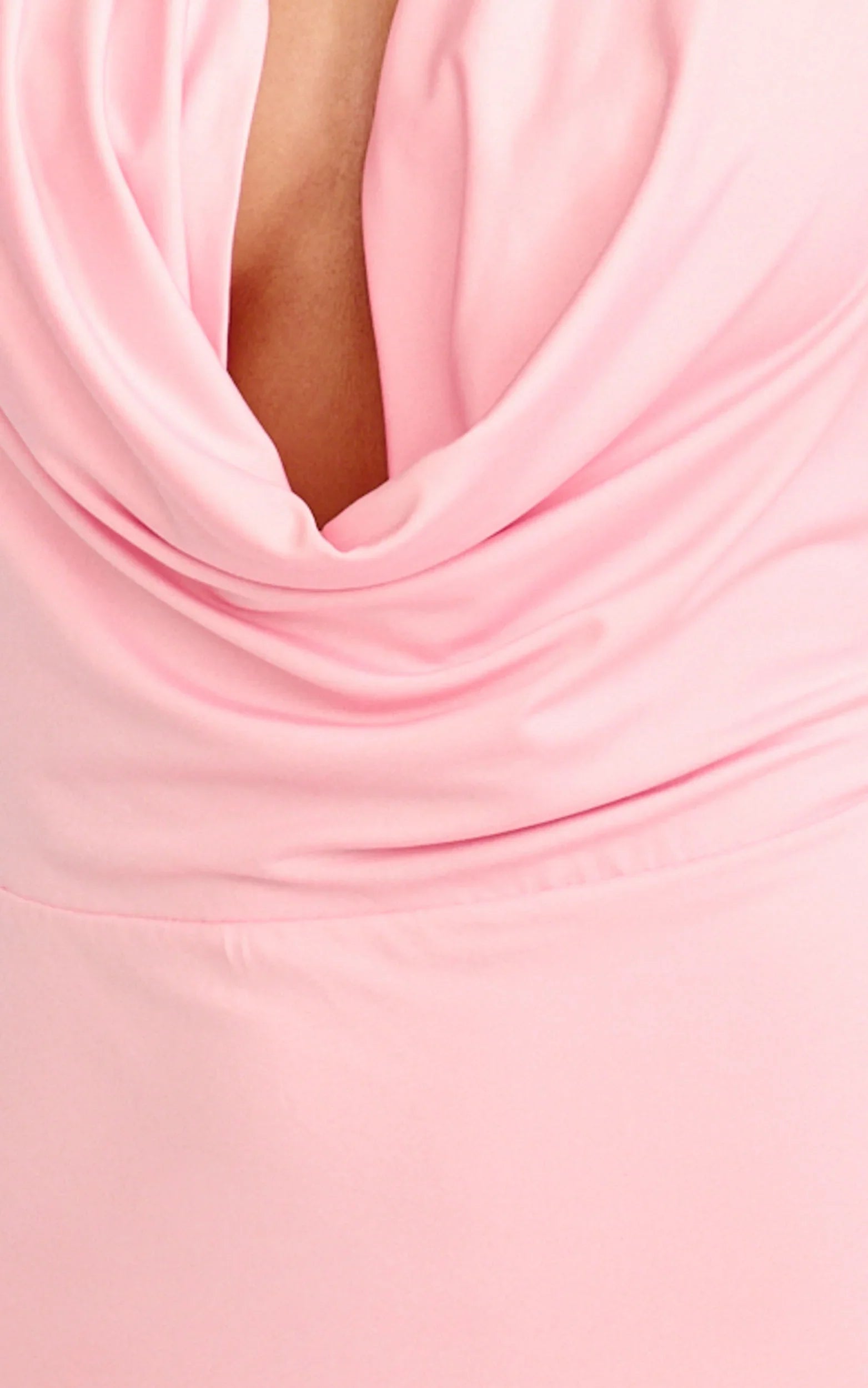 Sylvana Maxi Dress - Cowl Halter Neck Bodycon Dress in Baby Pink