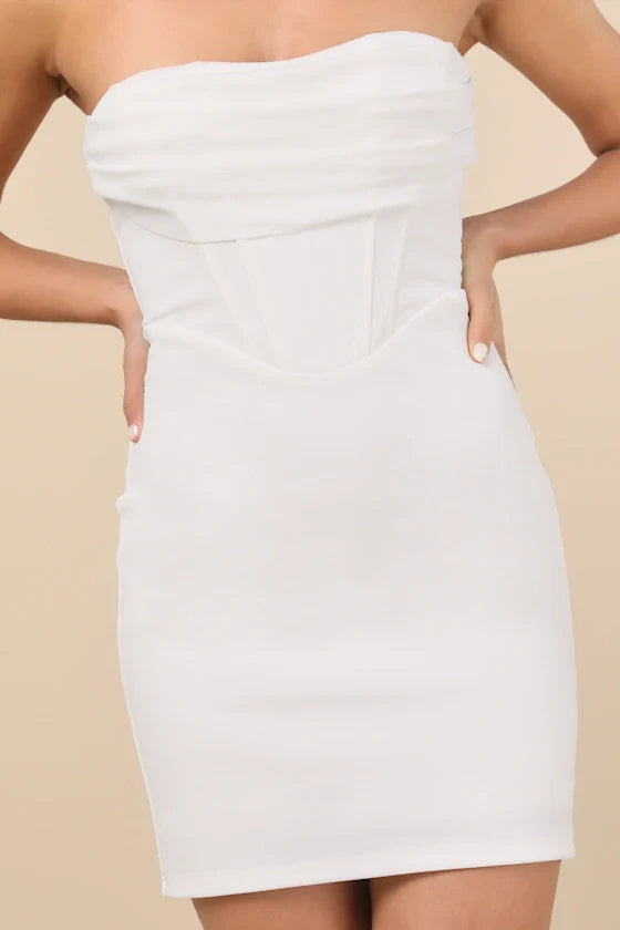 Dramatic Intent White Strapless Corset Bodycon Mini Dress