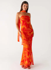 Under The Pagoda Maxi Dress - Orange Floral