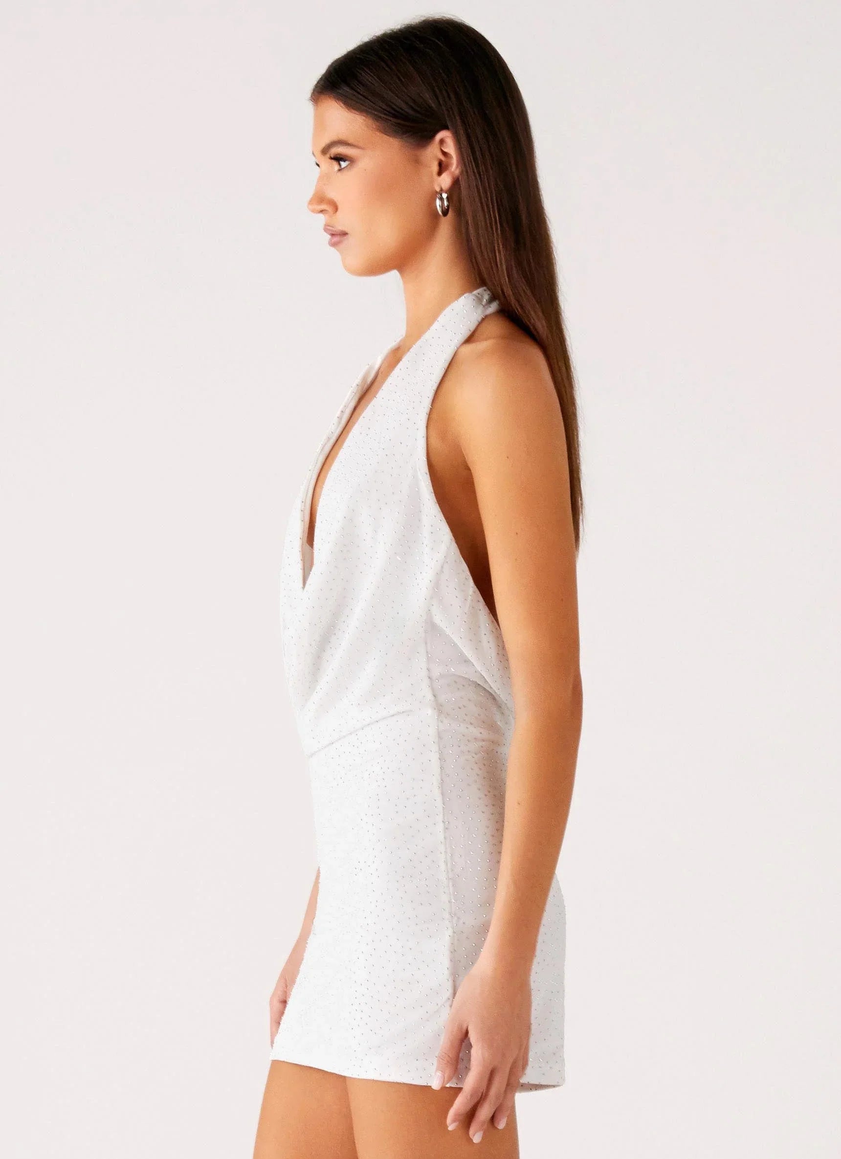 Back Cut Out Beaded Sequins Mini Dress - Ivory