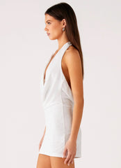 Back Cut Out Beaded Sequins Mini Dress - Ivory