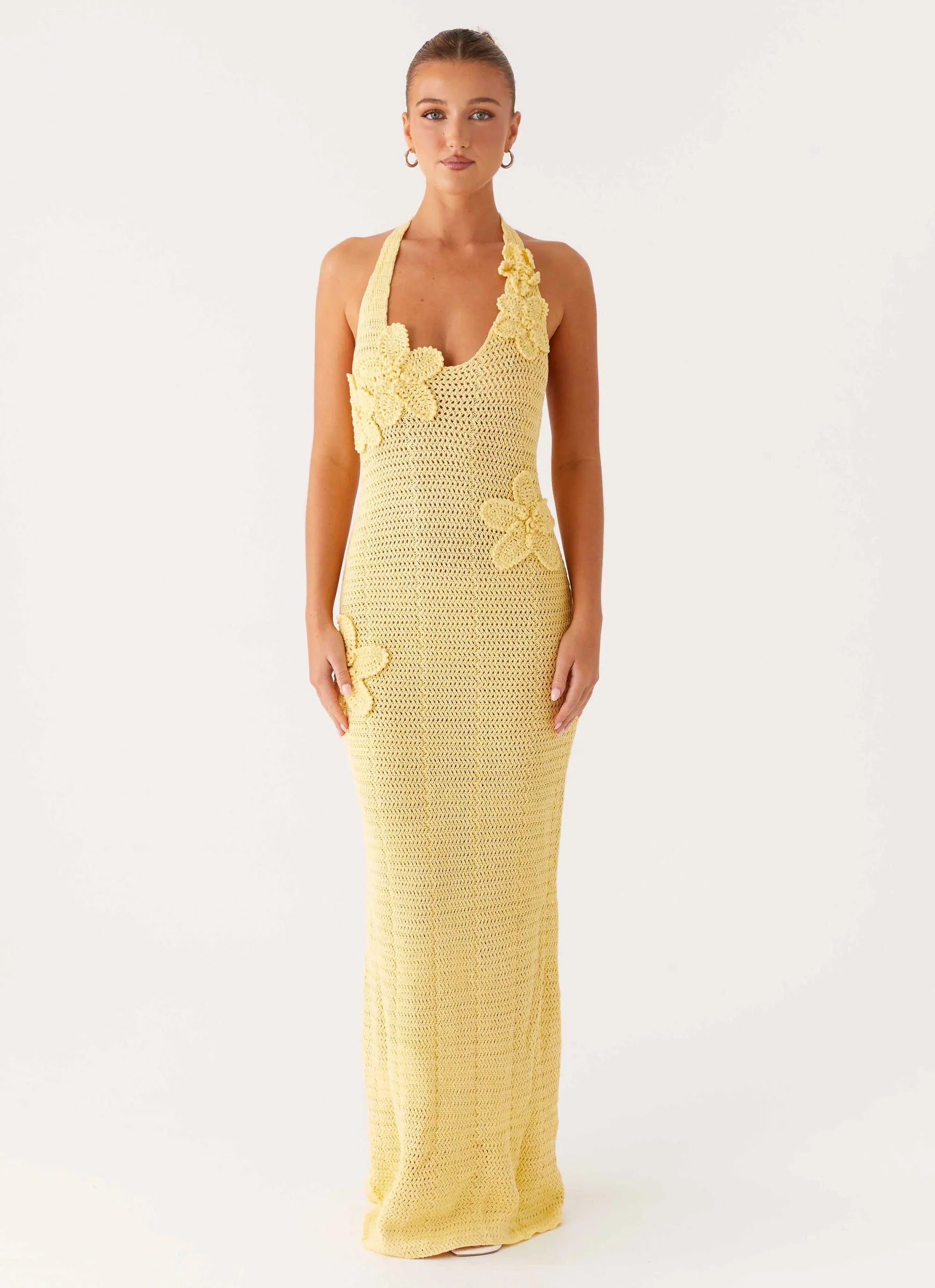 Novalee Flower Crochet Maxi Dress - Yellow