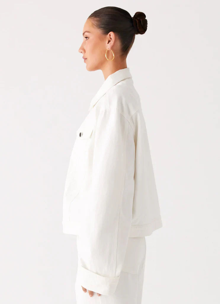 Back Again Oversized Denim Jacket - White