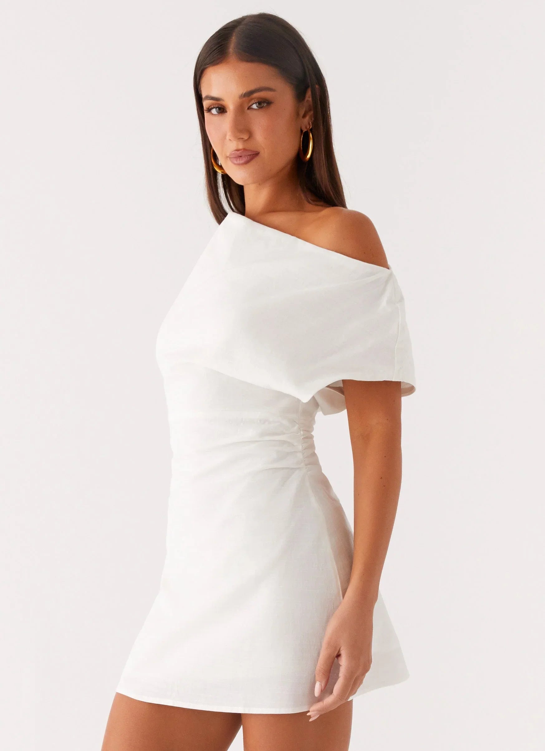 Moonlight Oasis Asymmetrical Mini Dress - Off White
