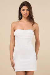 Dramatic Intent White Strapless Corset Bodycon Mini Dress