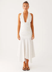 Grettana Halter Neck Midi Dress - White Polka Dot