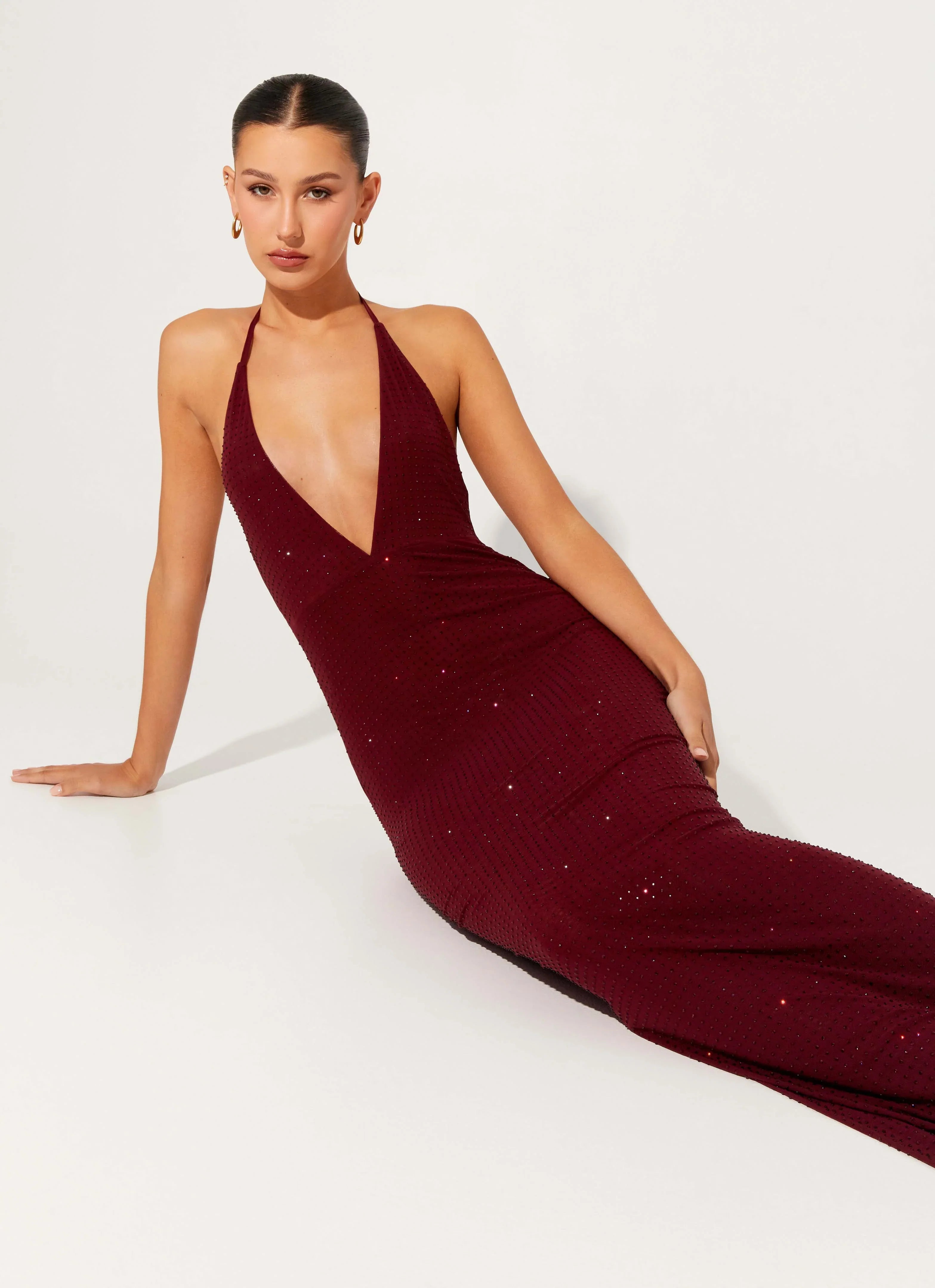 Keliese Beaded Maxi Dress - Burgundy