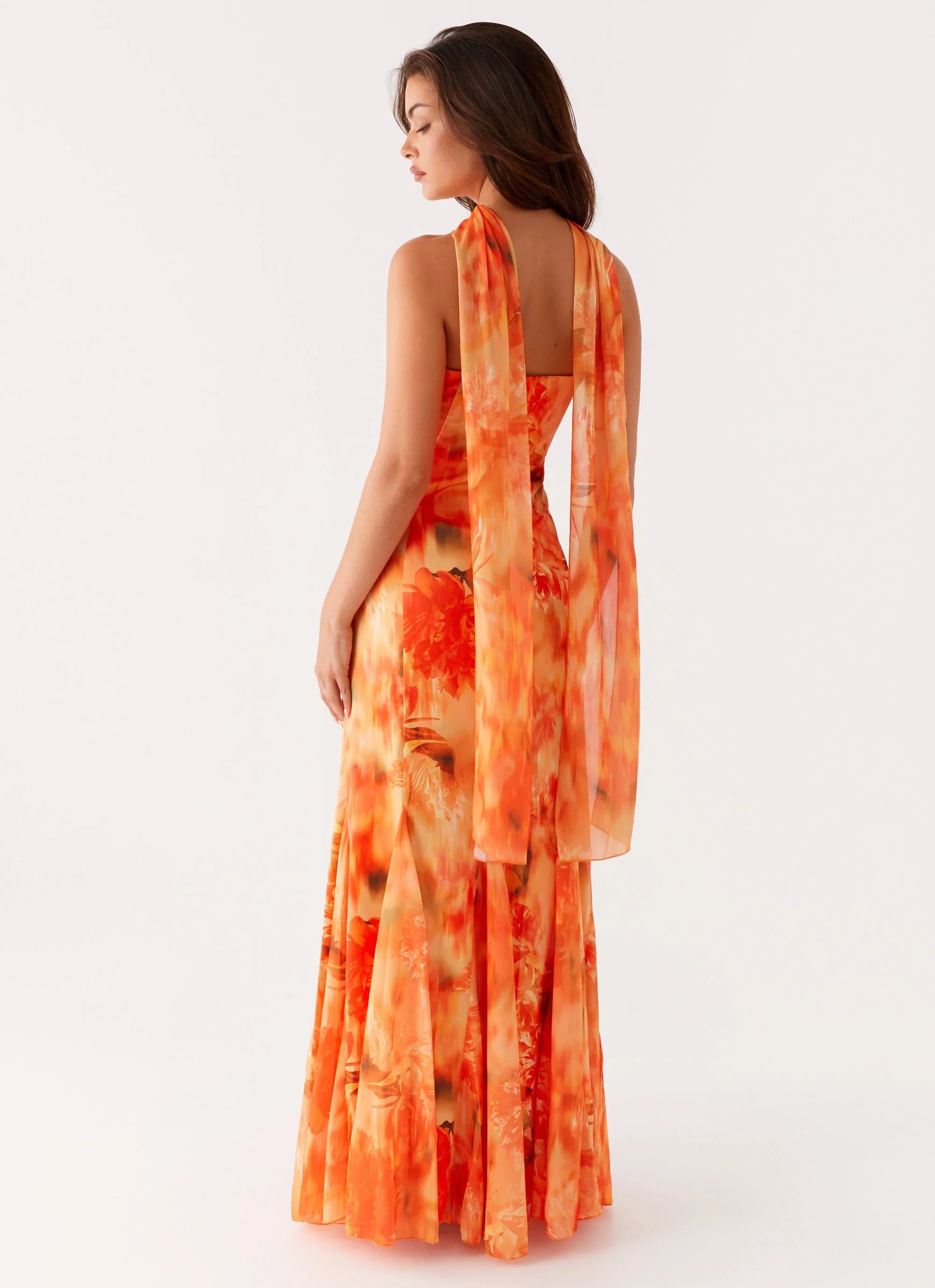 Melrose Satin Chiffon Maxi Dress - Sunset Floral