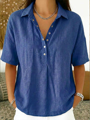 Women’s Cotton Linen Polo Shirt – Casual Short Sleeve Summer Top